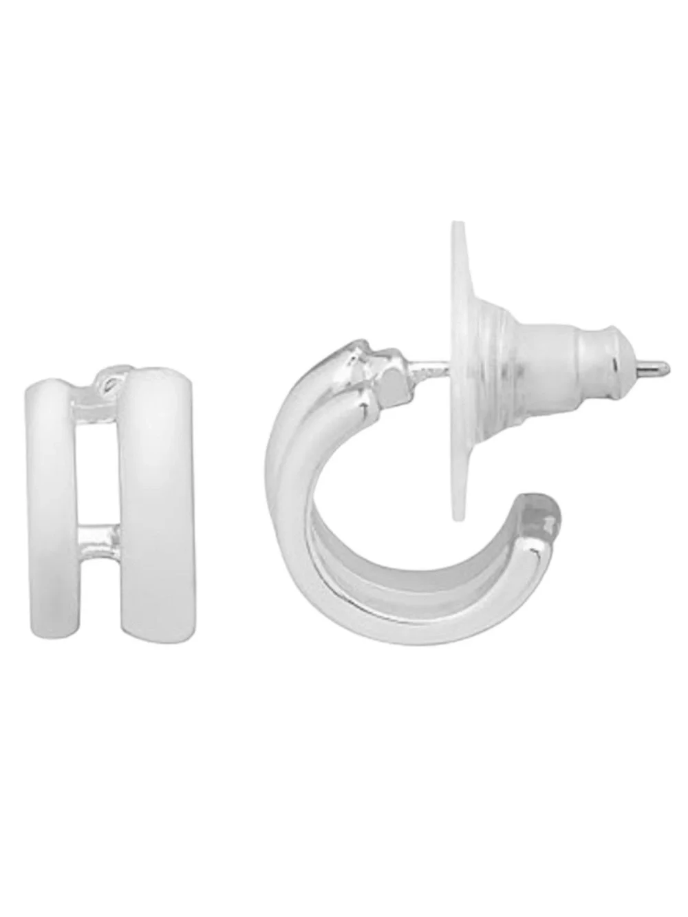 Chucky Sculpted Silver Tone Stud Hoop Earrings (NWT)